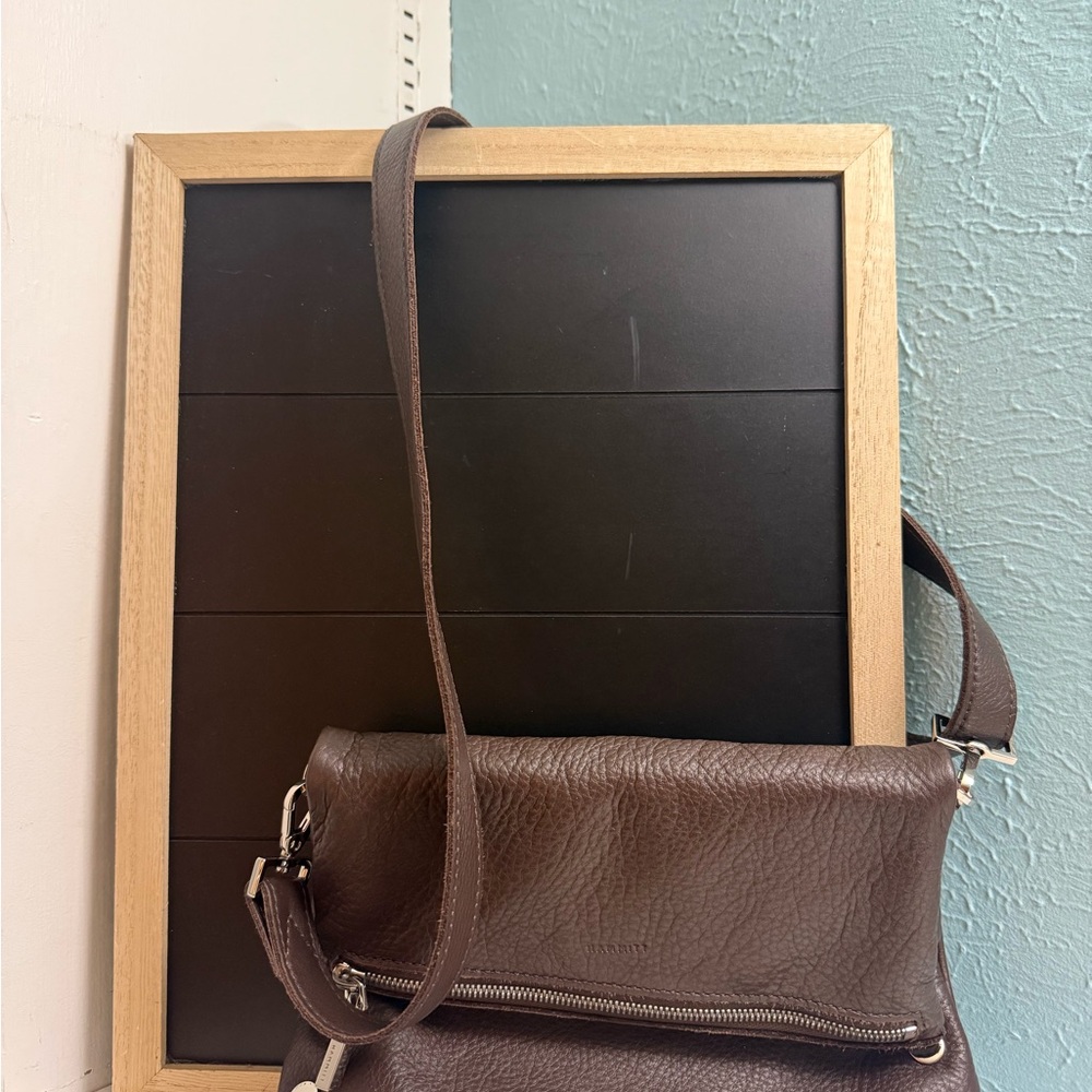Hammitt VIP Crossbody Bag Brown Patent Leather Silver Hardware Designer Purse